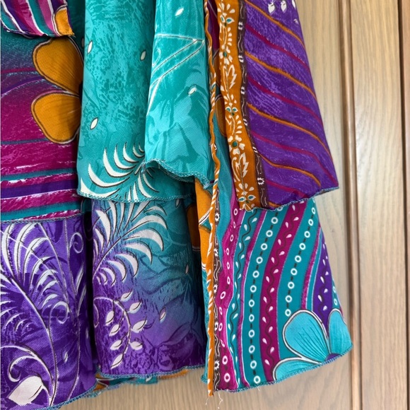 Vintage Kariza Silk Blend Teal, Orange, Purple Wrap Tiered Skirt OSFM - Picture 5 of 8